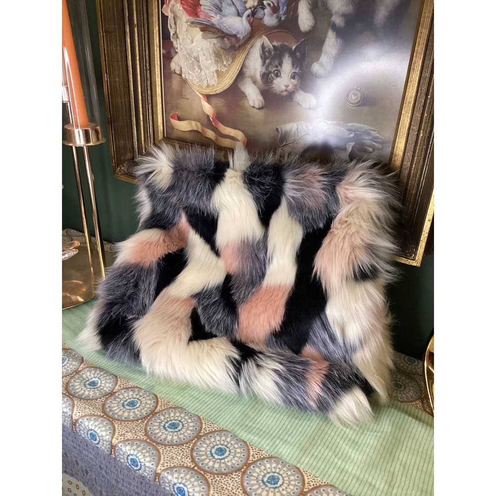 ASOS Faux Fur Blocked Clutch Bag Multi Color Patchwork Oversized Fold Over Zip